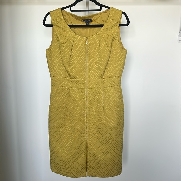 TAHARI ASL Women’s Zip Front Sheath Dress Size 8 P Mustard Gold - Picture 3 of 16